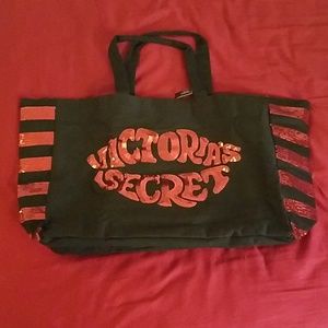 NWT Victoria's Secret Black +Red sequin tote bag